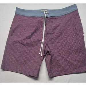 J. Crew men's red & blue pattern swim trunks, sz 35 pockets, drawstring